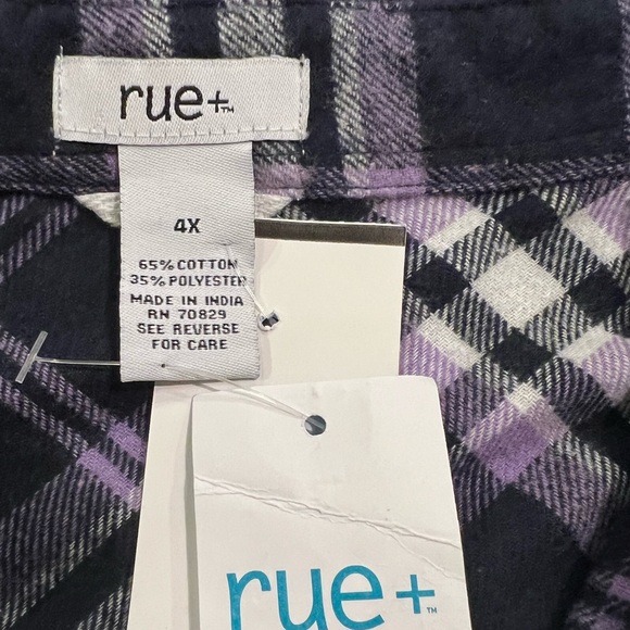 NWT Rue+ Purple/Navy/White Plaid Flannel Shirt - Picture 14 of 15